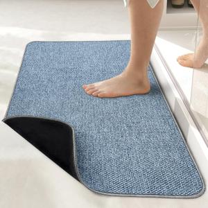 Bath Mat,Ultra Thin Bathroom Runner Rugs, Large Bath Mats for Bathroom, Quick Dry, Non-Slip,Machine Washable, Low Pile, Bath Rug,Shower Outside, Sink, Home Decor Accessories, Blue,1'5"x2'11"（17x35inch）