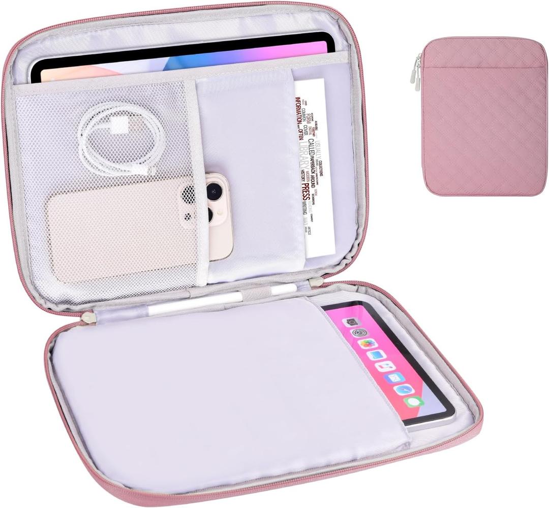 9-11 Inch Tablet Sleeve Pouch, Padded Case Bag for iPad Pro 11-in (M4), iPad 10.9 (10th Gen), iPad Air 11-in (M2), Galaxy Tab S9/S8, Slim Portable Protective Cover with Front Pocket (Pink)