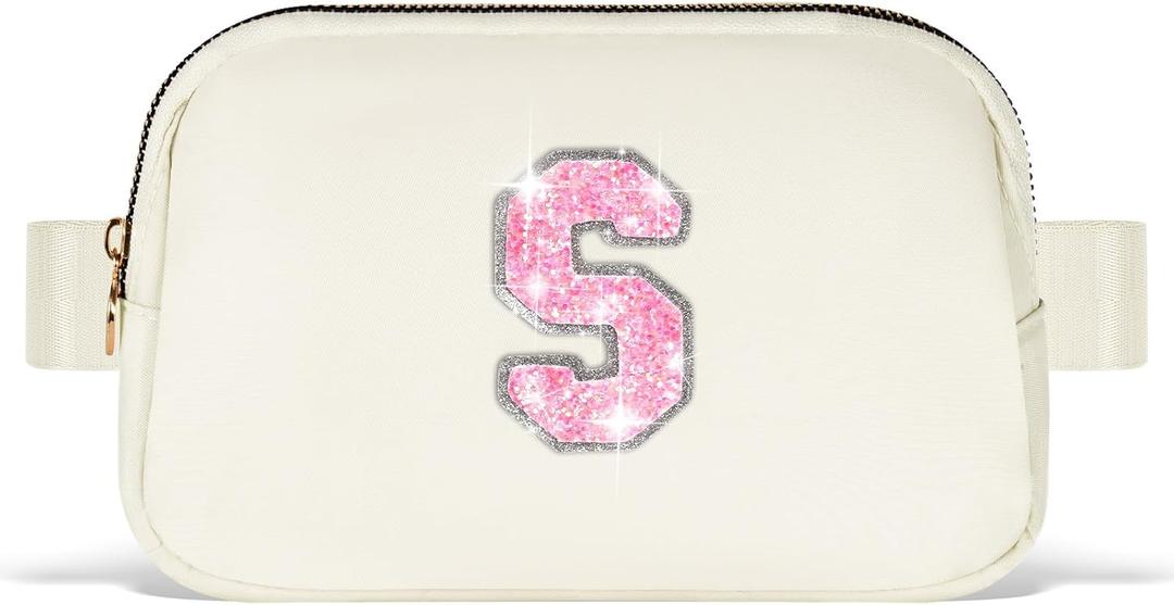 Uygafly Gifts for Girls Teens Kids - Birthday Gifts for Daughter Sister Her,Teen Girl Essentials,Travel Essentials,Cute Teen Trendy Stuff Waist Packs Belt Bag Crossbody Bag | Cream,Initial S