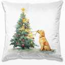 Christmas Tree Golden Retriever Pillow Covers 18x18, Golden Retriever Lovers Gifts, Christmas Tree Cute Dog Throw Pillow Covers for Home Living Room Bedroom Sofa Couch (19 Color)