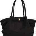 Makukke Faux Suede Tote Bag for Women, Hobo Handbag Women Vintage Shoulder Bag Purse for Work Office Travel (Black-medium-suede)