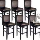 PU Leather Bar Stool Covers with Backs 100% Waterproof Bar Stools Covers Set of 6, Removable Stretch Barstool Slipcovers for Pub Cafe Dining Room (Dark Brown)