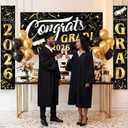 JOYIN 3 Pcs Graduation Decorations Class of 2026, Large Graduation Banners Set, Gold & Black Congrats Grad Party Backdrop and Banner Hanging Porch Supplies for College Graduation Indoor/Outdoor Decor