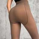 CHICME Womens Thick Fleece Lined Transparent Tights High Waist Elasticity Thermal Pantyhose Faux Sheer Warm Leggings