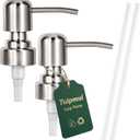 Soap Dispenser Pump Replacement, Kitchen and Bathroom Soap Pump Replacement, Reusable 304 Stainless Steel Hand Soap Pump, Shampoo and hand soap pump, Standard Diameter 28/400 Neck Size (2 PCS) (Silver)