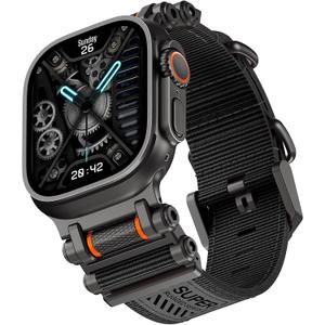 TAURI Nylon for Apple Watch Ultra 3/2 Bands 49mm, Rugged Nylon Braided Strap & Stainless Steel Metal Connector – Adjustable iWatch Ultra Men's Woven Sport Band, All Black