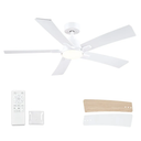 52 Inch Ceiling Fans with Lights and Remote, White Ceiling Fan, Downrod Style with 5 Blades, Modern Design For Indoor Bedroom Living Room/Outdoor, 6 Speed Reversible DC Motor, 3CCT Dimmable LED