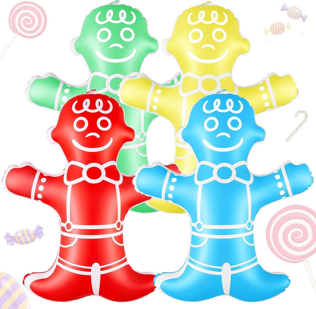 Realspring 4 Pcs Candy Birthday Party Decoration for Kids 19.5 Inch Inflatable Colorful Gingerbread Man Prop Balloons Baby Shower Party Supplies Summer Holiday Gift