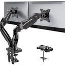 HUANUO Dual Monitor Stand - Full Adjustable Monitor Desk Mount Swivel Vesa Bracket with C Clamp, Grommet Mounting Base for 13 to 32 Inch Computer Screens - Each Arm Holds 4.4 to 19.8lbs