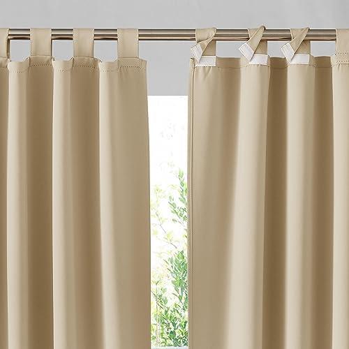 RYB HOME Outdoor Curtains for Patio - 2 Panels Detachable Sticky Top Outdoor Curtains Waterproof Blackout Privacy Thermal Insulating for Pergola Balcony Porch Arbor, W 52 x L 90 inch, Beige