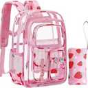 Clear Backpack for Kids, Strawberry Backpack for Girls, Water-Resistant See Through Bookbag with Chest Strap for Preschool Kindergarten College Travel Stadium Work Concert