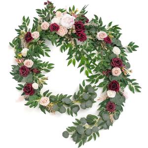 Ling's Moment 9FT Spring Flower Garland - Wedding Arch Flowers, Eucalyptus & Rose, Artificial Floral Garland for Mantle - Sweetheart Table Decor for Reception, Backdrop Decorations, Marsala Ling's Moment 9FT Spring Flower Garland - Wedding Arch Flowers, Eucalyptus & Rose, Artificial Floral Garland for Mantle - Sweetheart Table Decor for Reception, Backdrop Decorations, Marsala