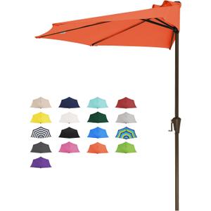 JEAREY 9ft Half Umbrella Outdoor Patio Umbrella Market Umbrellas with Crank, 1/2 Round Wall Umbrella 5 Sturdy Ribs UV Protection for Pool Garden Balcony Deck, Orange