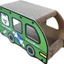 Cat Scratching House, Green Bus, Long Strong Sterdy 2 Story Cardboard Cat House Indoor with Scratching Board for Small & Medium Cats, 9x11.8x22 Inch, Cat Tunnel, Peekaboo Hideaway