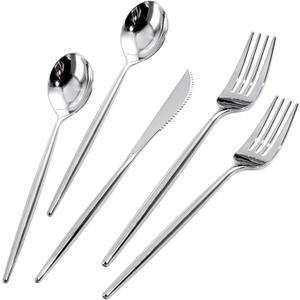 Rubtlamp 180 Pcs Silver Plastic Silverware, Silver Utensils Heavy Duty, Elegant Plastic Cutlery, Fancy Disposable Flatware, Forks Spoons and Knives Set For Party Mother's Day