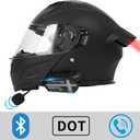 Bluetooth Modular Motorcycle Helmets with Tail Lights, DOT Certified Flip-Up Dual Visor Full Face Helmets for Men & Women Moto ATV UTV Snowmobile ADV Four Wheeler Street Bike (Matte Black, L)