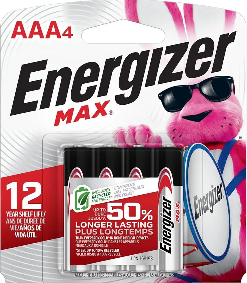 Energizer MAX AAA Batteries (4 Pack), Triple A Alkaline Batteries 3 Pack
