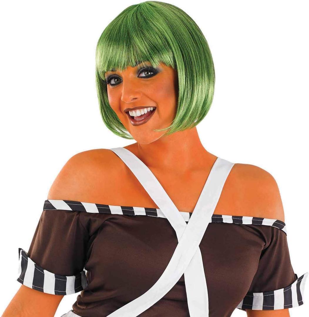Womens Dark Green Bob Wig Adults Factory Worker Short Hair Costume Accessory (One Size)