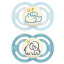 MAM Perfect Night Baby Pacifier, Patented Nipple, Glows in The Dark, 2 Pack, 6-16 Months, Boy (Night Blue / Sky)