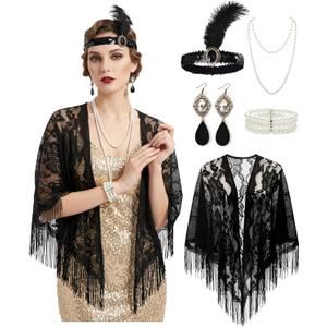 5Pcs 1920s Flapper Accessories Set for Women, Roaring 20's Gatsby Party Costume Set (Black)