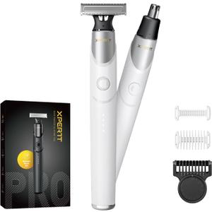 Xpert T Styling Electric Shavers for Face, Beard Trimmer & Body Groomer Kit, Fast Charging Razor with 0.4-9mm Adjustable Comb 2 Body Guards, Portable for Travel Wet/Dry Use Type-C Cordless, White