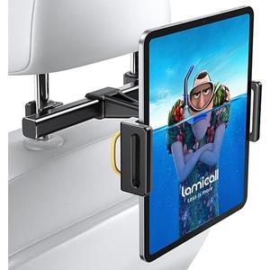 Lamicall Car Tablet Headrest Holder - Car Back Seat Headrest Tablet Mount Stand for Kids, Road Trip Essentials, Compatible with 2024 iPad Pro 11/13", Air Mini, Galaxy Tab, 4.7-13" Devices, Black