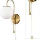 DEYNITE Modern Gold Wall Sconce Milk Globe Wall Light Fixtures with Pull Chain Switch for Bedroom Bathroom Balcony