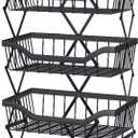 Fruit Vegetable Storage Basket 5 Tiers Stackable Metal Wire Fruit Basket Kitchen Cart with Wheels Vegetable Storage Holder for Onions Potatoes Bread Snack Veggie, Black
