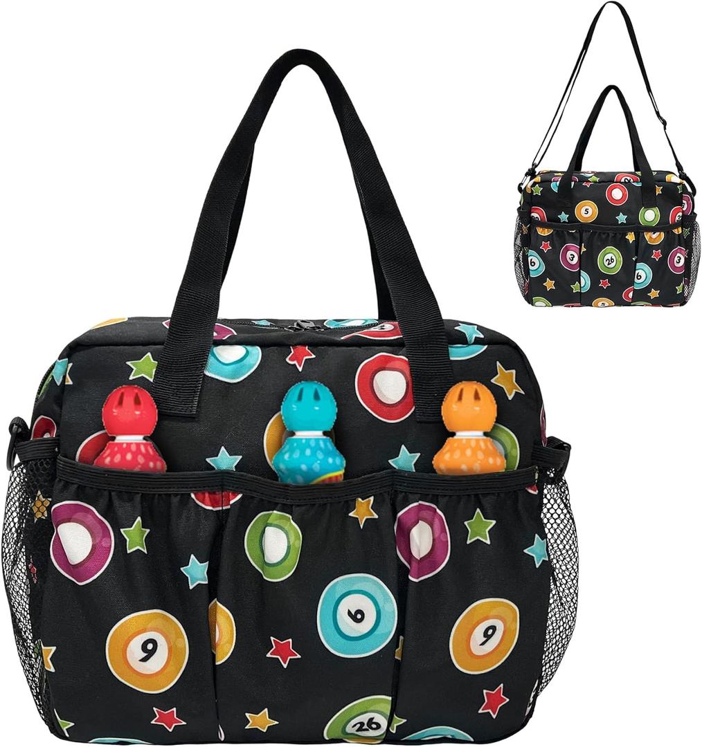 Bingo Bag with Pockets for Daubers Dabbers,Dobbers Dotters Casino Bingo Game Accessories (Print)