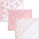 Hooded Baby Bath Towel and Washcloth 6 Piece Set for Newborns, Infants & Toddlers, Boys & Girls Baby Hooded Towels Set (Pink Bows and Flowers)
