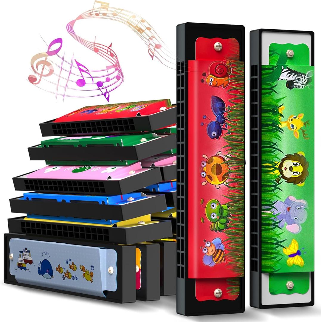 15Pcs Harmonica for Kids 16 Holes Musical Instrument, Return Gift Cartoon Double Row Harmonica Bulk Toy for Kids Party Favors Goodie Bags Stuffers & Operation Christmas Child Items
