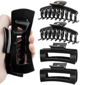 TOCESS Nylon Hair Claw Clips: Flexible & Unbreakable Safe Large Black Hair Claws for Thick/Thin Hair Women - Strong Hold 4 Pack 4.3 Inch Big Jaw Clips - Perfect Stocking Stuffers
