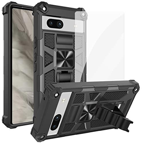 Ailiber Phone Case for Google Pixel 7a, Pixel 7a Case with Screen Protector Tempered Glass, for Magnetic Car Mount, Kickstand Holder, Heavy Duty Full Body Protective Phone Cover for Google 7a-Black
