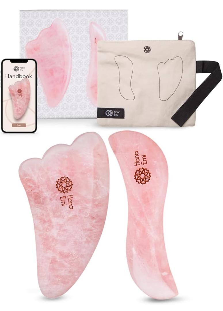Gua Sha Facial Tools - Rose Quartz Gua Sha Stone for Body Massage, Physical Therapy & Skincare - Includes Massage Tool, Protective Case & E-Book
