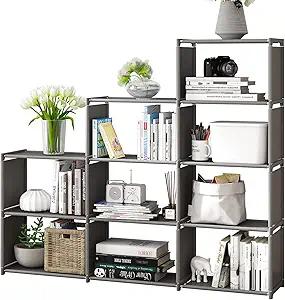 MOYIPIN Bookshelf, Assembled Storage Rack, Bedroom Living Room Vertical Cabinet Bookshelf, Double Row 8-Grid Multi-Functional Storage Equipment (Grey)