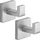 Heavy Duty Stainless Steel Towel Hooks, Wall Mounted Square Robe Hooks for Bathroom, Kitchen, Bedroom, Hotel Brushed Nickel 2 Pack