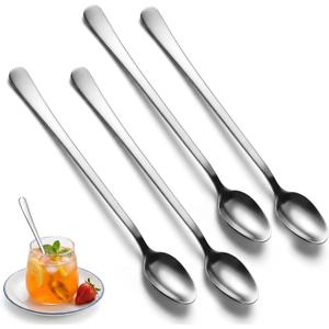 4-Pack Long Handle Spoons for Stirring, 8-Inch Stainless Steel Stirring Spoon, Tea Coffee Cocktail Mixing Utensils for Drinks Bar