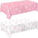 Oigco 2 Pcs Pink Bow Tablecloth, Coquette Birthday Decorations, Bow Plastic Table Cover for Girls Bridal Wedding Pink Bow Birthday Decorations, 54x108 Inch