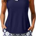 Talisea 3 Piece Tankini with Shorts - Modest Swimsuit Tummy Control Bathing Suits Athletic Sports Swimwear with Pockets (Large, Navy Geometry)