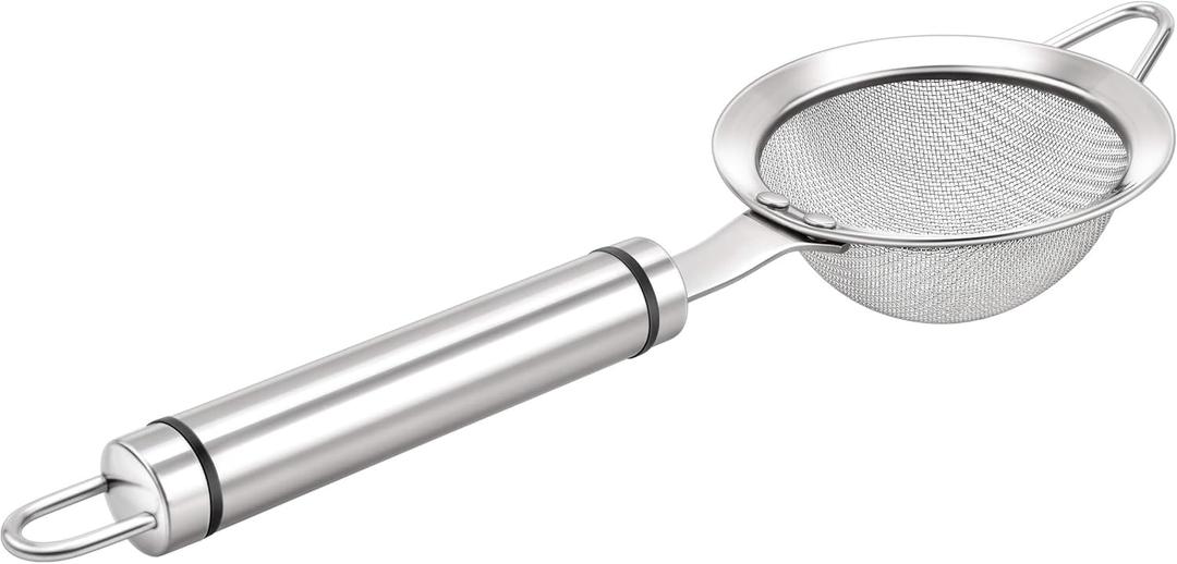 Colador de malla fina de acero inoxidable 304 de 3.3 pulgadas para cocina, colador-skimmer con mango, tamices de metal (plateado)