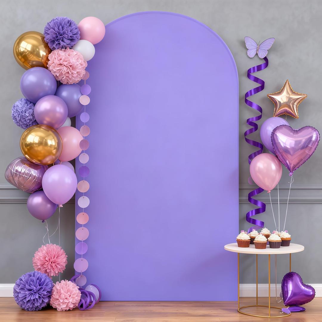 6FT Lavender Arch Backdrop Cover - Polyester Fitted Wedding Arch Stand Covers Round Top Chiara Arch Backdrop Cover for Birthday Party Banquet Photo Background Decoration