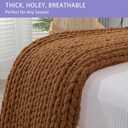 Bigacogo Chunky Knit Throw Blanket for Couch, 40x60 inches, 100% Hand Knitted with Thick Jumbo Chenille Yarn, Cozy Soft Large Rope Knot Cable Crochet Blankets for Sofa Bed Living Room, Caramel