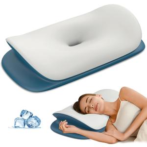 Olumoon Cervical Neck Pillow - Ergonomic Memory Foam Contour Pillows for Side, Back & Stomach Sleepers, Cervical Pillow for Neck Support Sleeping with Breathable Cover (Grey&blue)