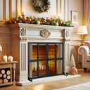 Fireplace Screen with Sliding Doors, 37.8" W x 30.7" H Handcrafted Wrought Iron Fire Spark Guard Fire Place Gate Protector for Living Room, Children and Pet Safety(Large)