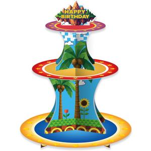 2 x Blue Speed Racer Cupcake Stand, 3 Tier Dessert Holder for Gamer Party Supplies, Fast Track Adventure Golden Ring Theme Birthday Decorations for Boys Girls Kids (Adventure Style)