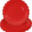 HEIPINIUYE 50 Pieces Red Paper Plates 9 Inch Red Scalloped Plates Disposable Dinner Plates for Wedding Baby Shower Birthday Party Dessert Plates