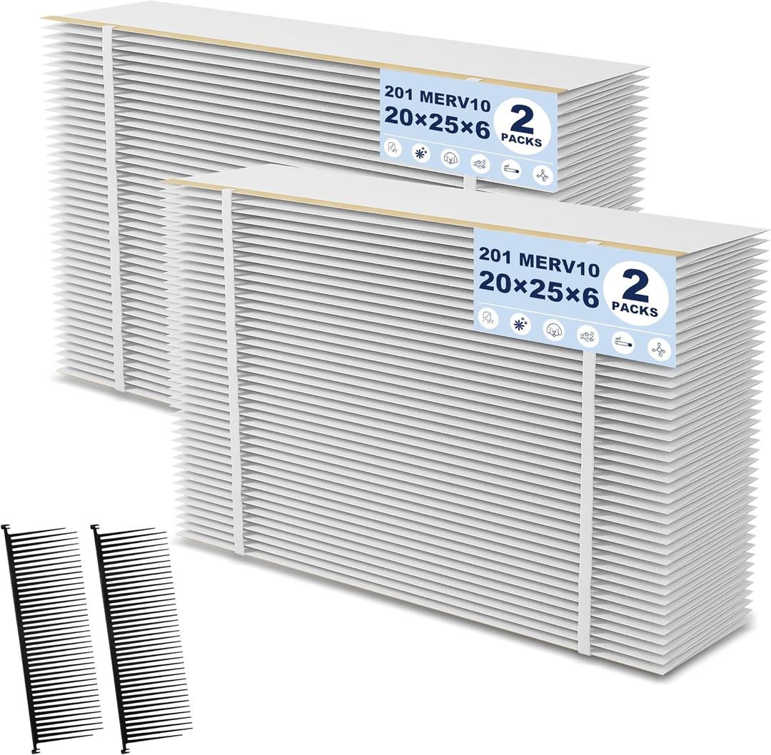 201 Replacement Filter MERV 10 Compatible with Aprilaire 2200, 2250, Space Gard 2200 Whole House Air Cleaner Purifiers, 2 Pack 20x25x6 Air Filters and 2 Pack Pleat Spacers