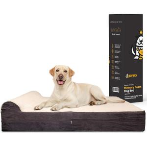 KOPEKS Jumbo Orthopedic Dog Bed - 7-inch Thick Memory Foam Pet Bed with Pillow with Removable Cover & Free Waterproof Liner - for Large Breed Dogs, XL, Brown-Plush Top (50.0"L x 34.0"W x 10.0"Th, Brown-Plush Top)