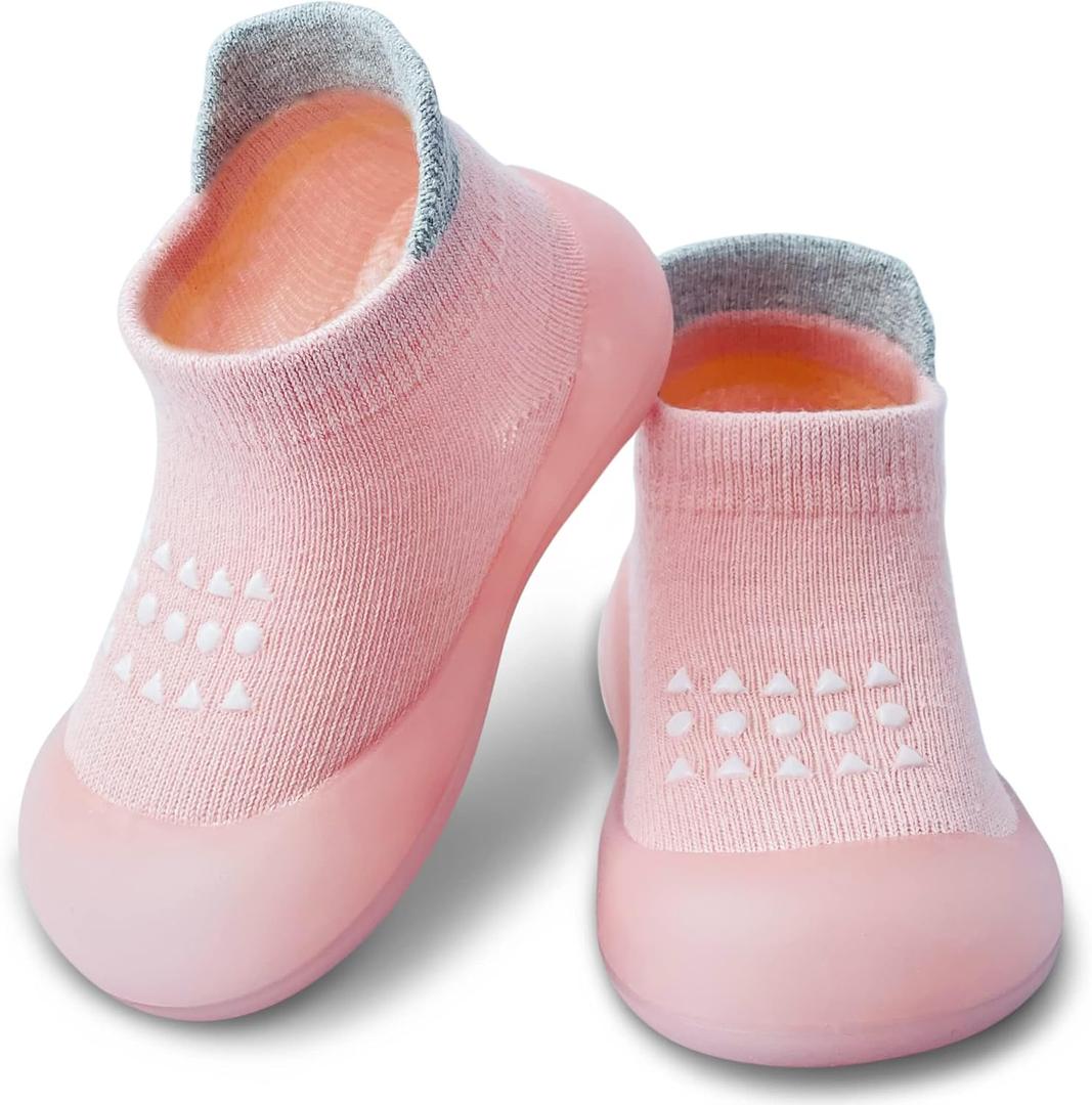 Baby Sock Shoes Boys Girls First Walking Shoes Non-Slip Slippers Soft Sole Sneakers Toddler Infant Baby girl (12-18 Months Toddler, A3-pink)