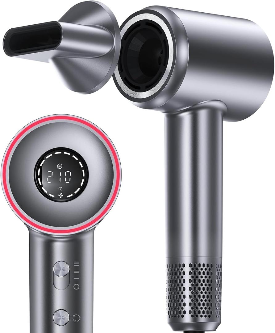 Hair Dryer, 160000 RPM High Speed 1400W Professional Hairdryer, 500 Million Negative Ionic Hair Dryer, 3 Speeds and 5 Temps Fast Drying Hair Blow Dryer with Magnetic Nozzle for Home Salon (Grey)